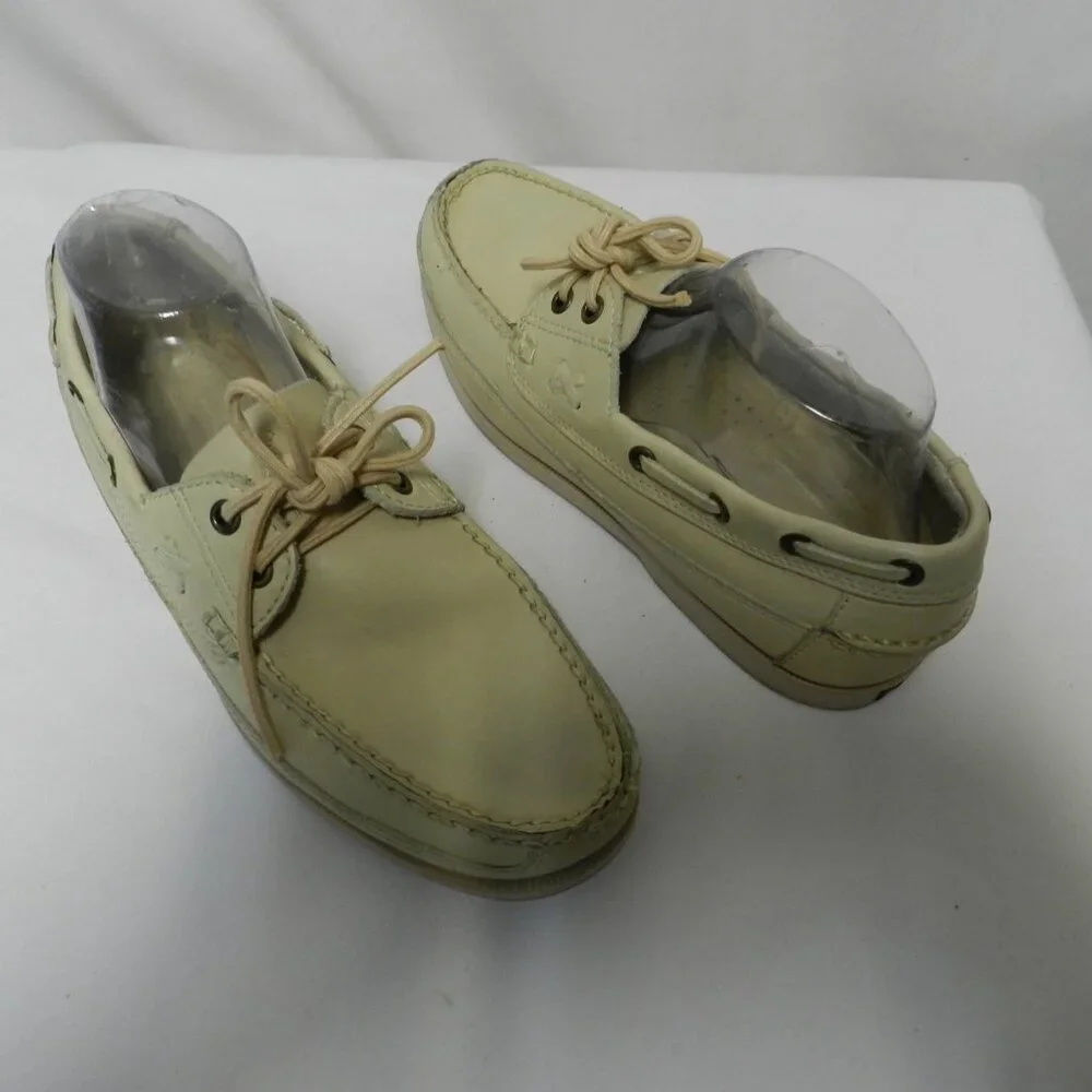 Ralph Lauren Polo Leather cream Loafer Boat Shoes lace up Vintage Men Size Sz 8
